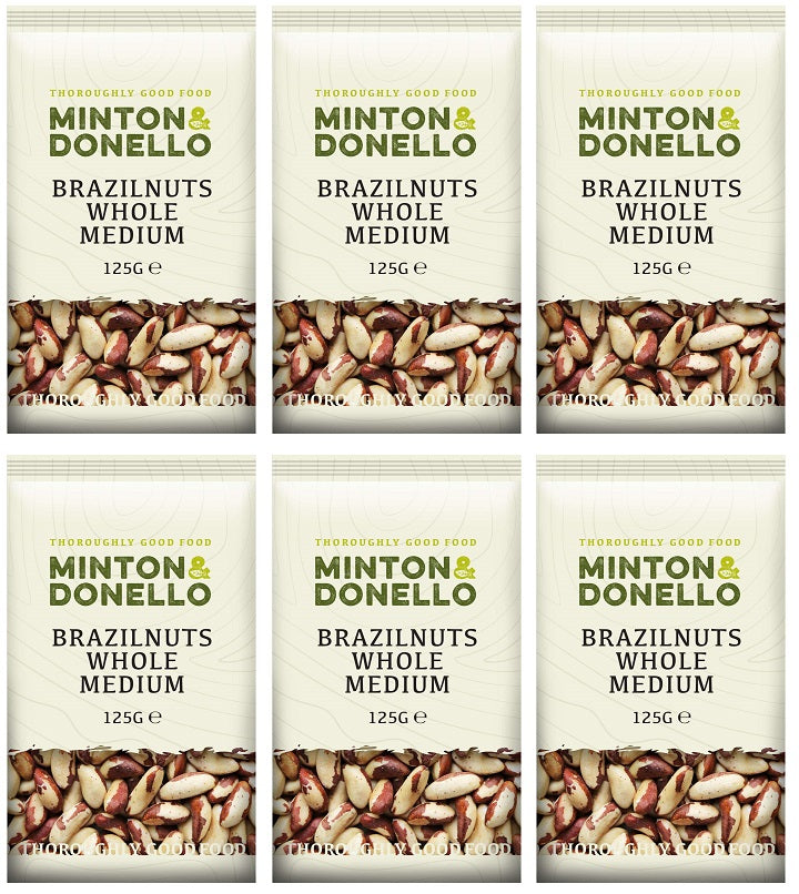6 x Minton & Donello Brazilnuts Whole Medium - 125g
