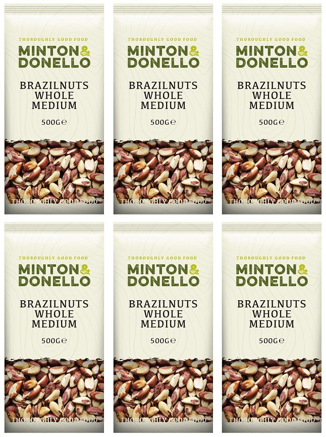 6 x Minton & Donello Brazilnuts Whole Medium - 500g