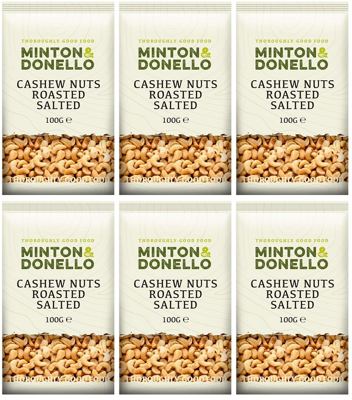 6 x Minton & Donello Cashew Nuts Roasted Salted - 100g