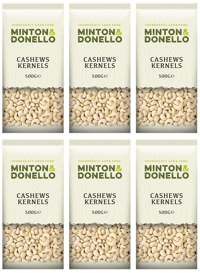 6 x Minton & Donello Cashews Kernels - 500g