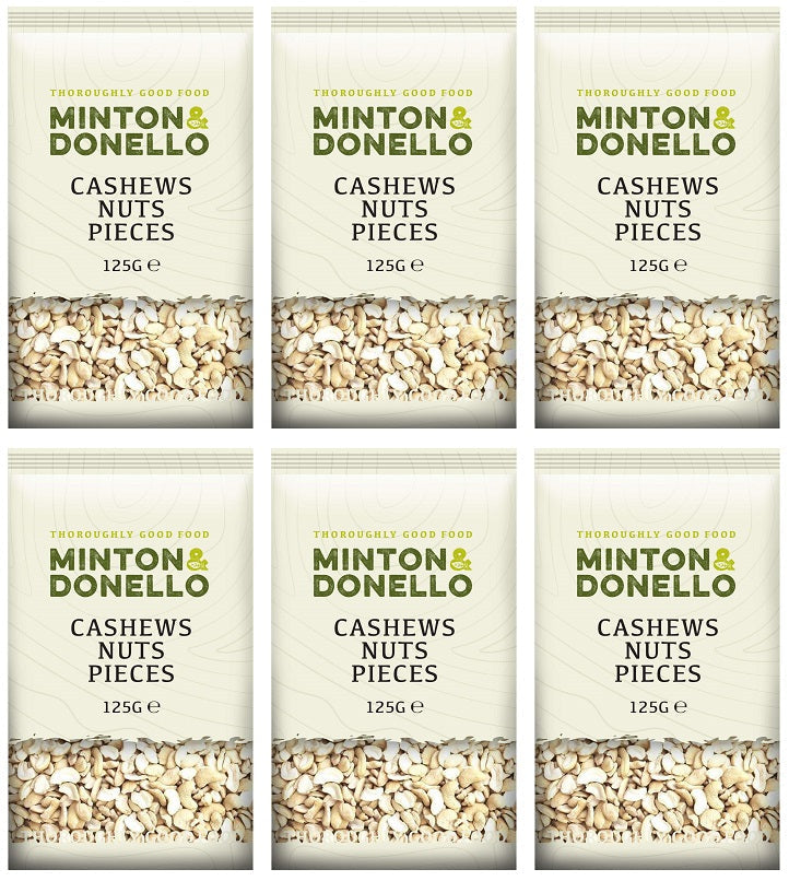 6 x Minton & Donello Cashews Nuts Pieces - 125g