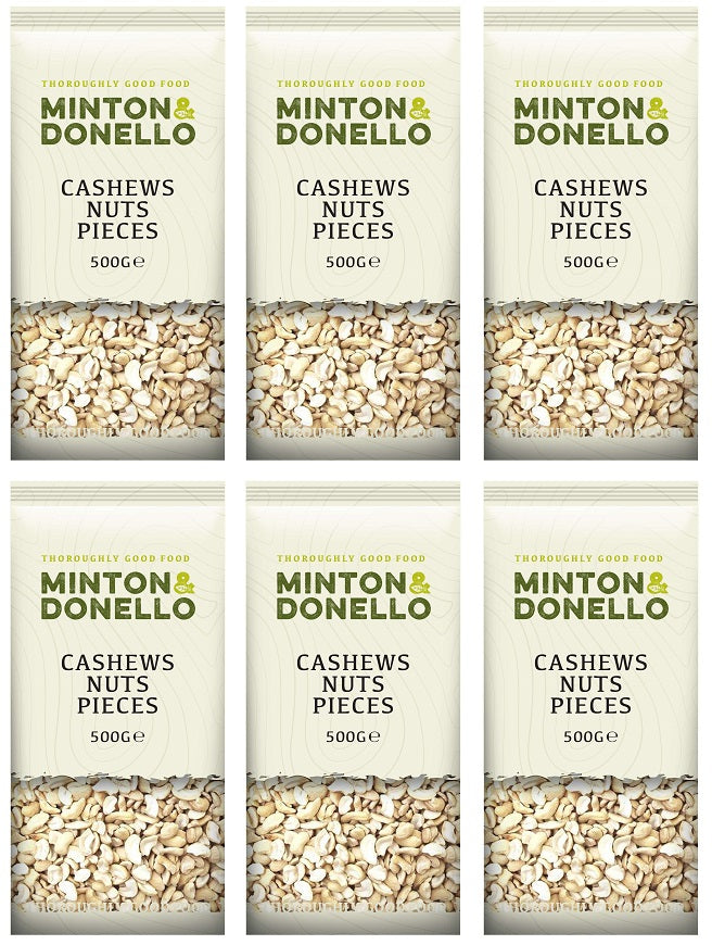 6 x Minton & Donello Cashews Nuts Pieces - 500g
