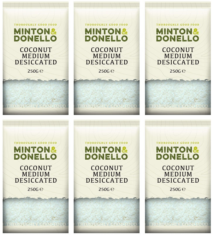 6 x Minton & Donello Coconut Medium Desiccated - 250g