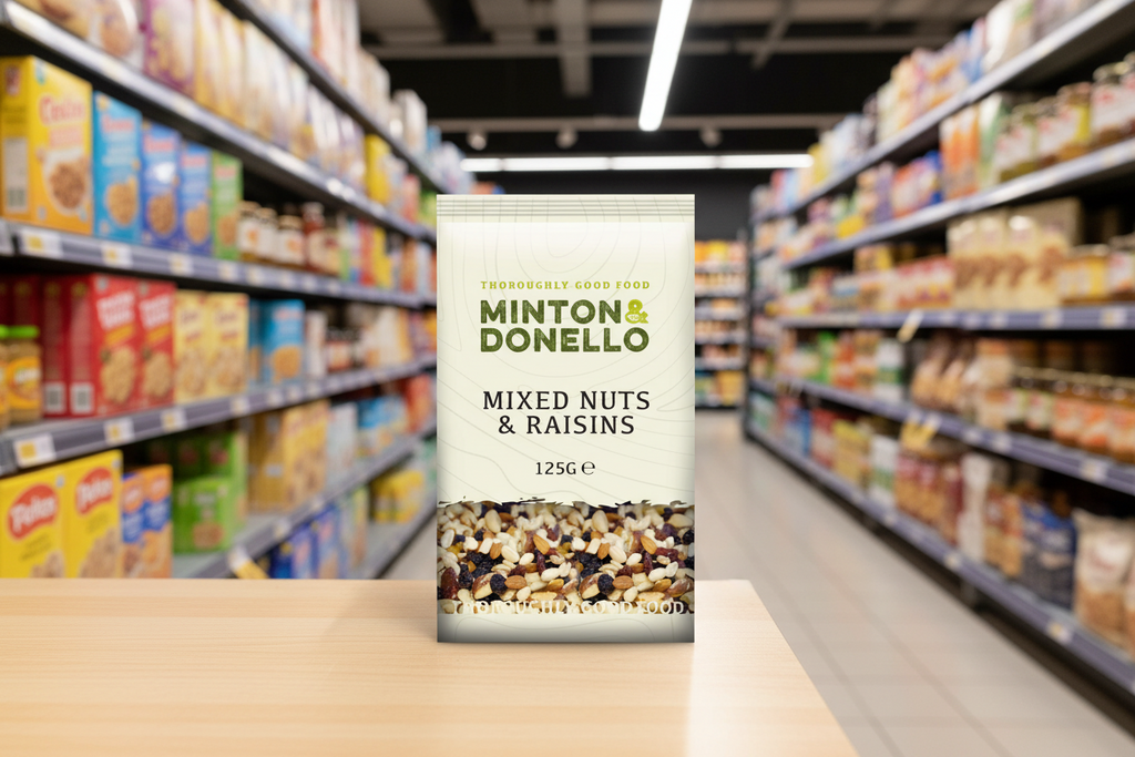 6 x Minton & Donello Mixed Nuts & Raisins - 125g