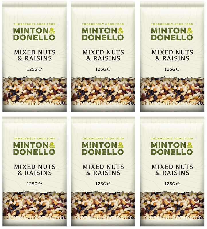 6 x Minton & Donello Mixed Nuts & Raisins - 125g