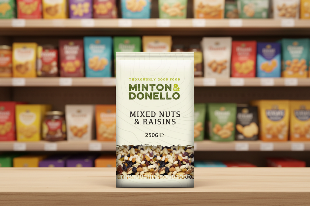 6 x Minton & Donello Mixed Nuts & Raisins - 250g