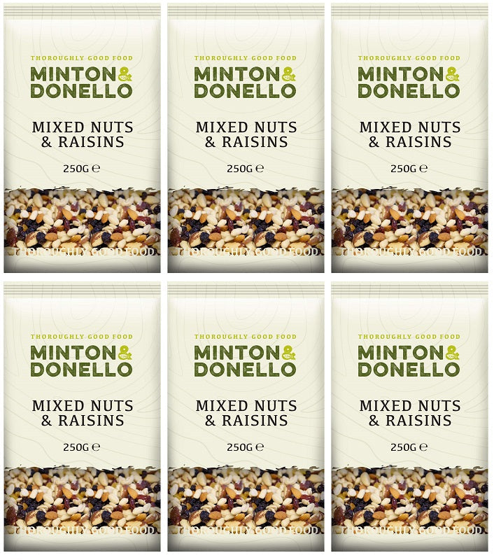 6 x Minton & Donello Mixed Nuts & Raisins - 250g