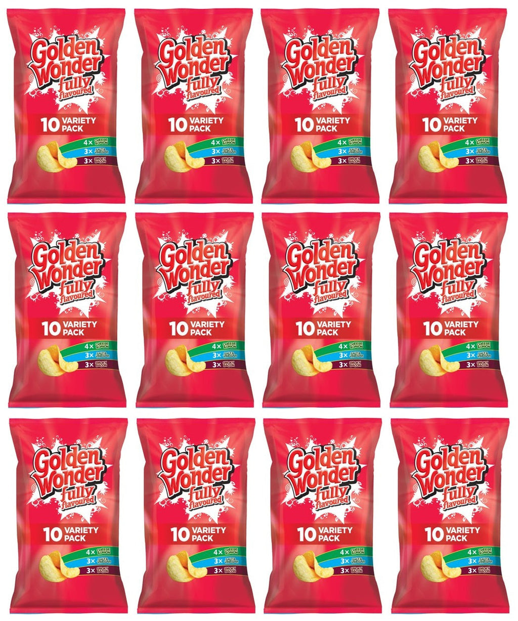 12 X Golden Wonder 10pk Assorted Crisps 10X25GM