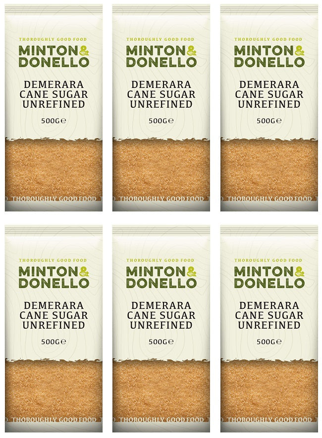 6 x Minton & Donello Demerara Cane Sugar Unrefined - 500g