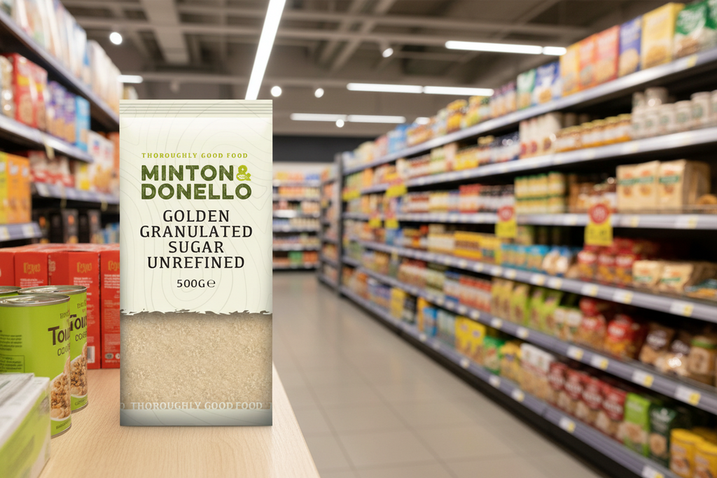 6 x Minton & Donello Golden Granulated Sugar Unrefined - 500g