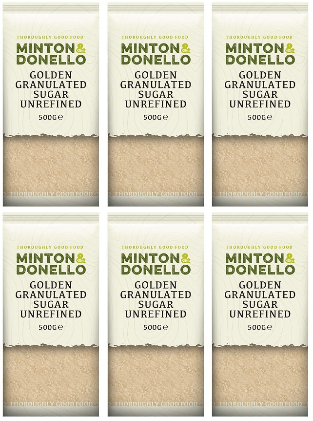 6 x Minton & Donello Golden Granulated Sugar Unrefined - 500g