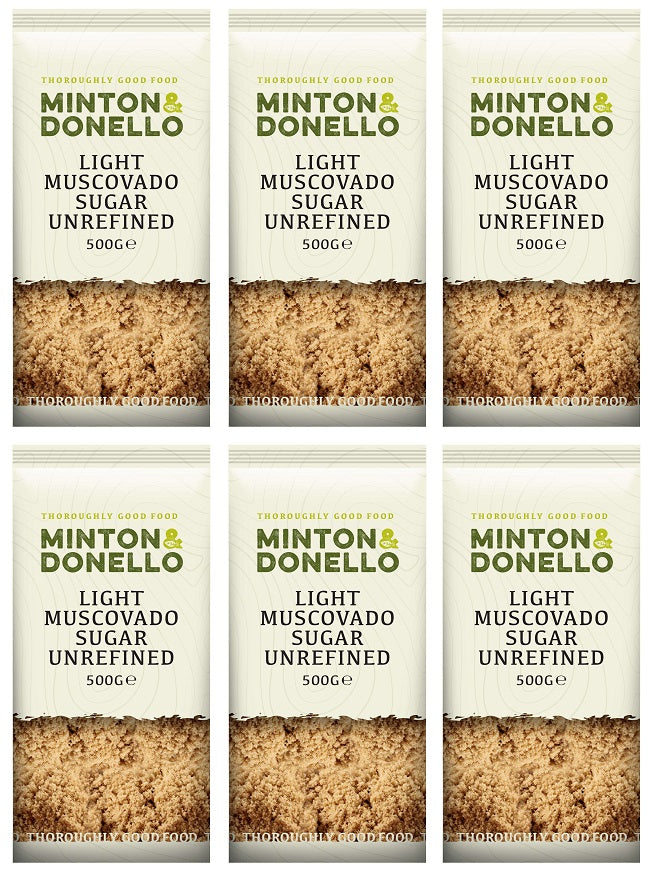 6 x Minton & Donello Light Muscovado Sugar Unrefined - 500g