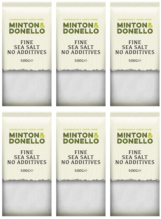 6 x Minton & Donello Fine Sea Salt No Additives - 500g