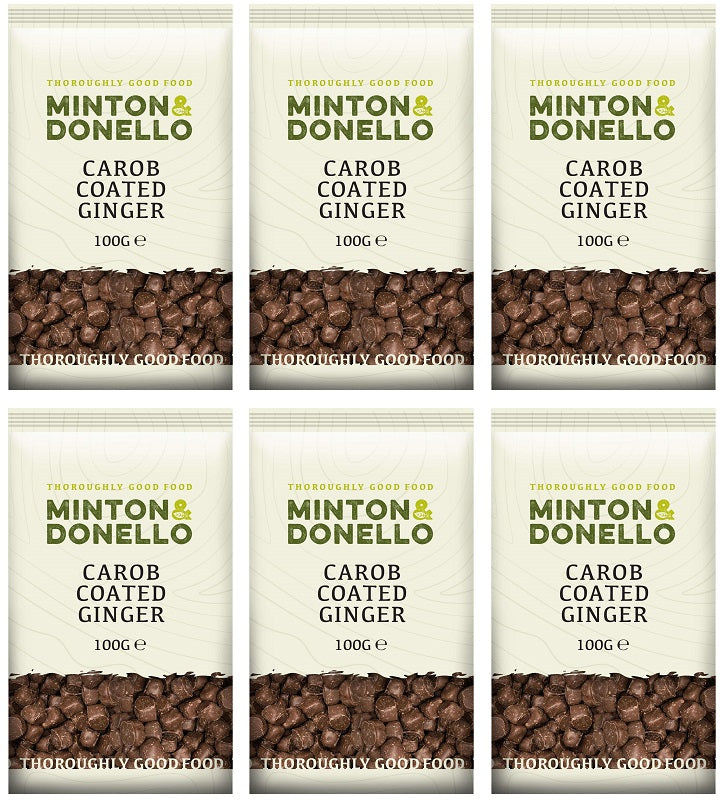 6 x Minton & Donello Carob Coated Ginger - 100g