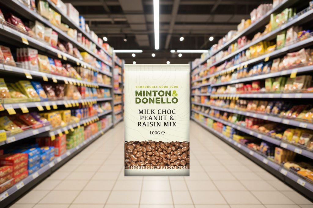 6 x Minton & Donello Milk Choc Peanut & Raisin Mix - 100g