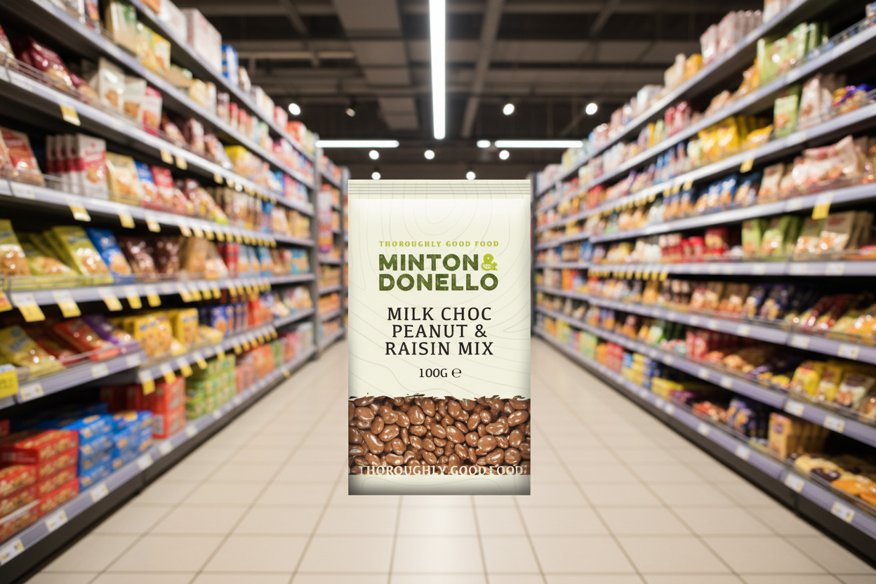 6 x Minton & Donello Milk Choc Peanut & Raisin Mix - 100g