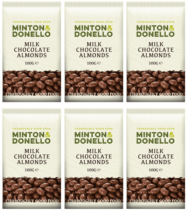 6 x Minton & Donello Milk Chocolate Almonds - 100g