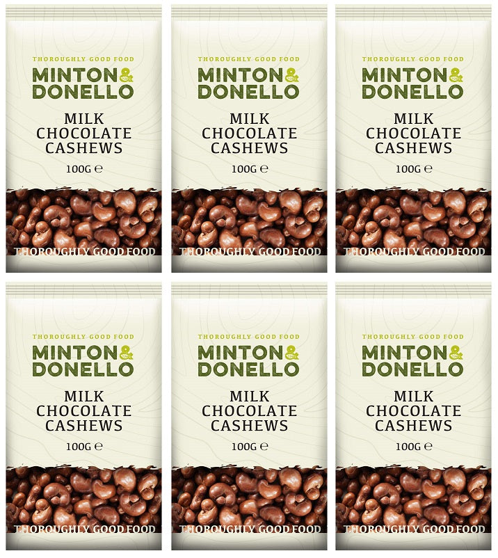 6 x Minton & Donello Milk Chocolate Cashews - 100g