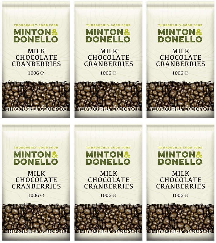 6 x Minton & Donello Milk Chocolate Cranberries - 100g