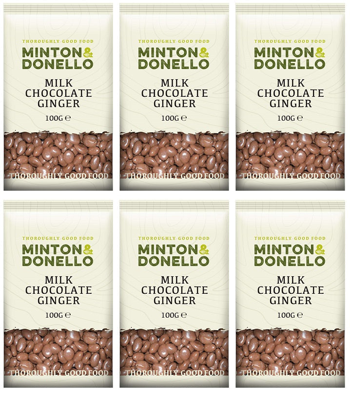 6 x Minton & Donello Milk Chocolate Ginger - 100g