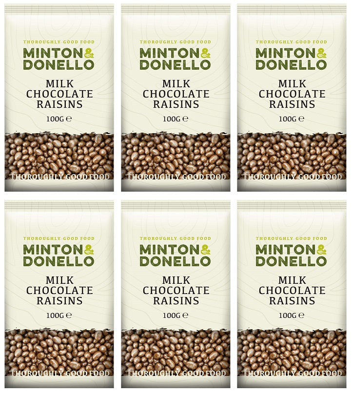 6 x Minton & Donello Milk Chocolate Raisins - 100g