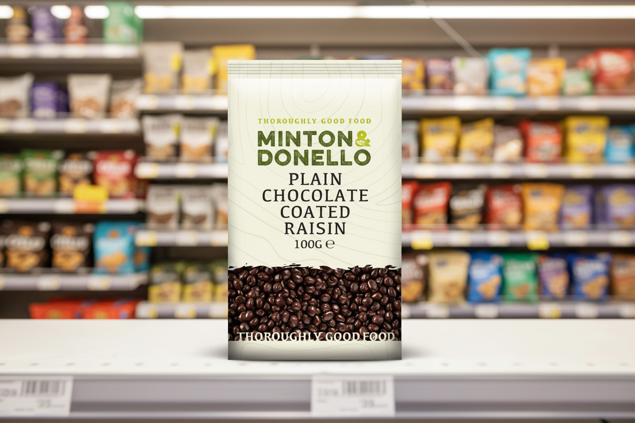 6 x Minton & Donello Plain Chocolate Coated Raisin - 100g