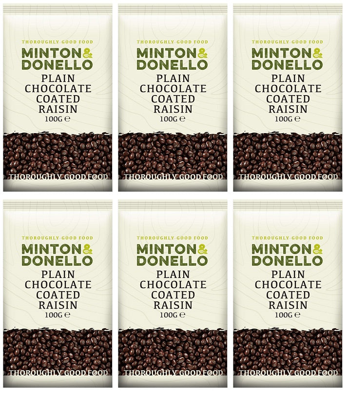 6 x Minton & Donello Plain Chocolate Coated Raisin - 100g