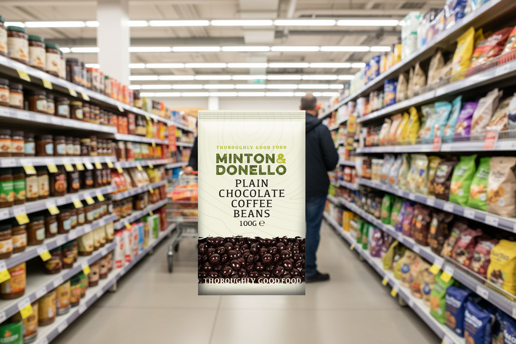 6 x Minton & Donello Plain Chocolate Coffee Beans - 100g