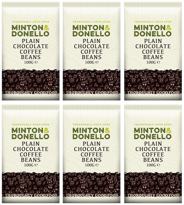 6 x Minton & Donello Plain Chocolate Coffee Beans - 100g