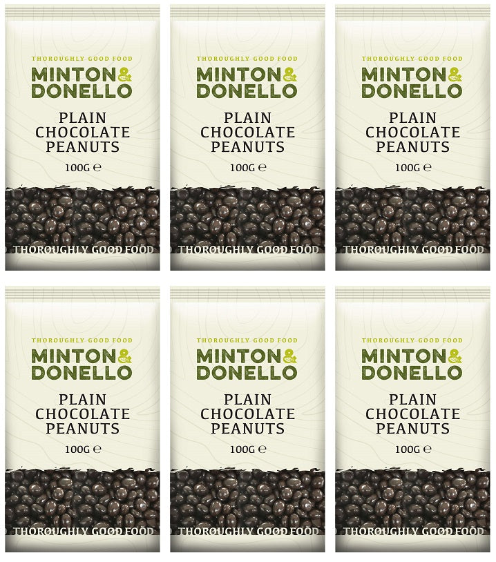 6 x Minton & Donello Plain Chocolate Peanuts - 100g