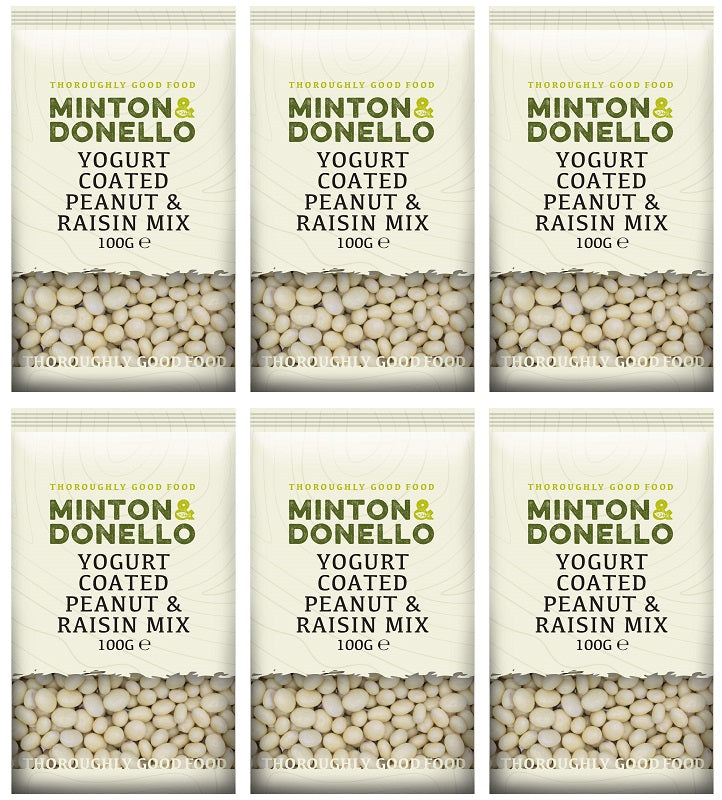 6 x Minton & Donello Yogurt Coated Peanut & Raisin Mix - 100g