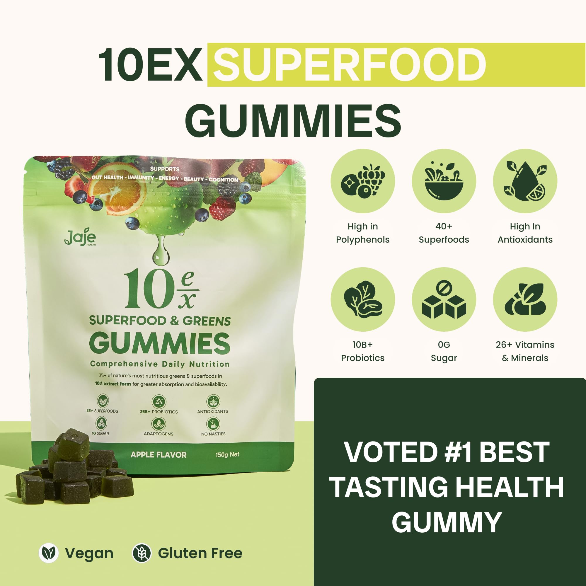 10ex Supergreens Gummies with Probiotics – 40 Superfoods, 10x Nutrition