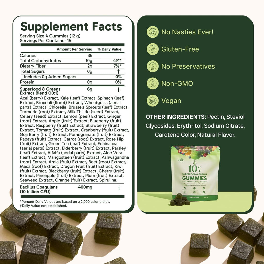 10ex Supergreens Gummies with Probiotics – 40 Superfoods, 10x Nutrition
