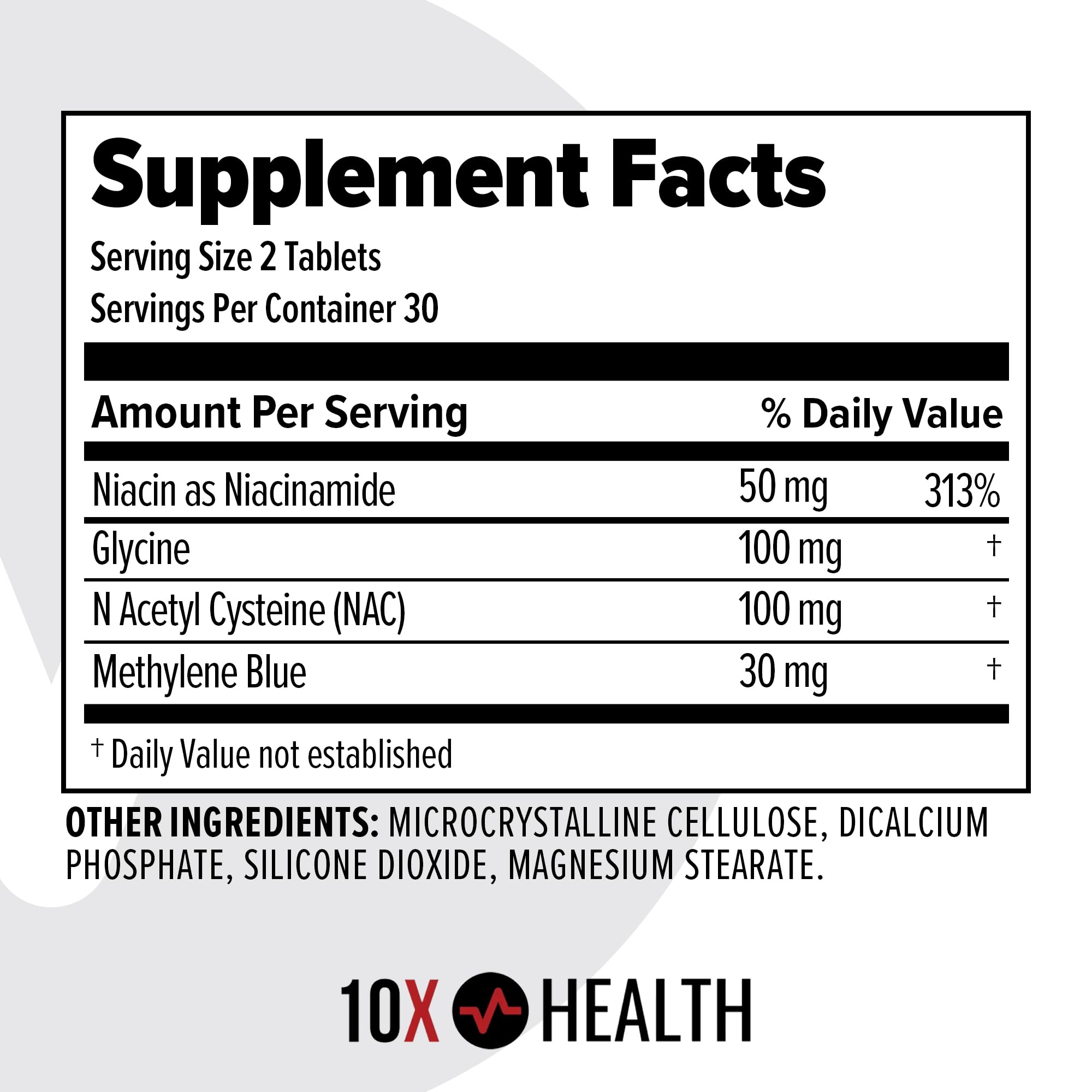 10X Health Methylene Blue Supplement with Black Pepper Extract – 60 Tablets | Energy, Focus & Cognition