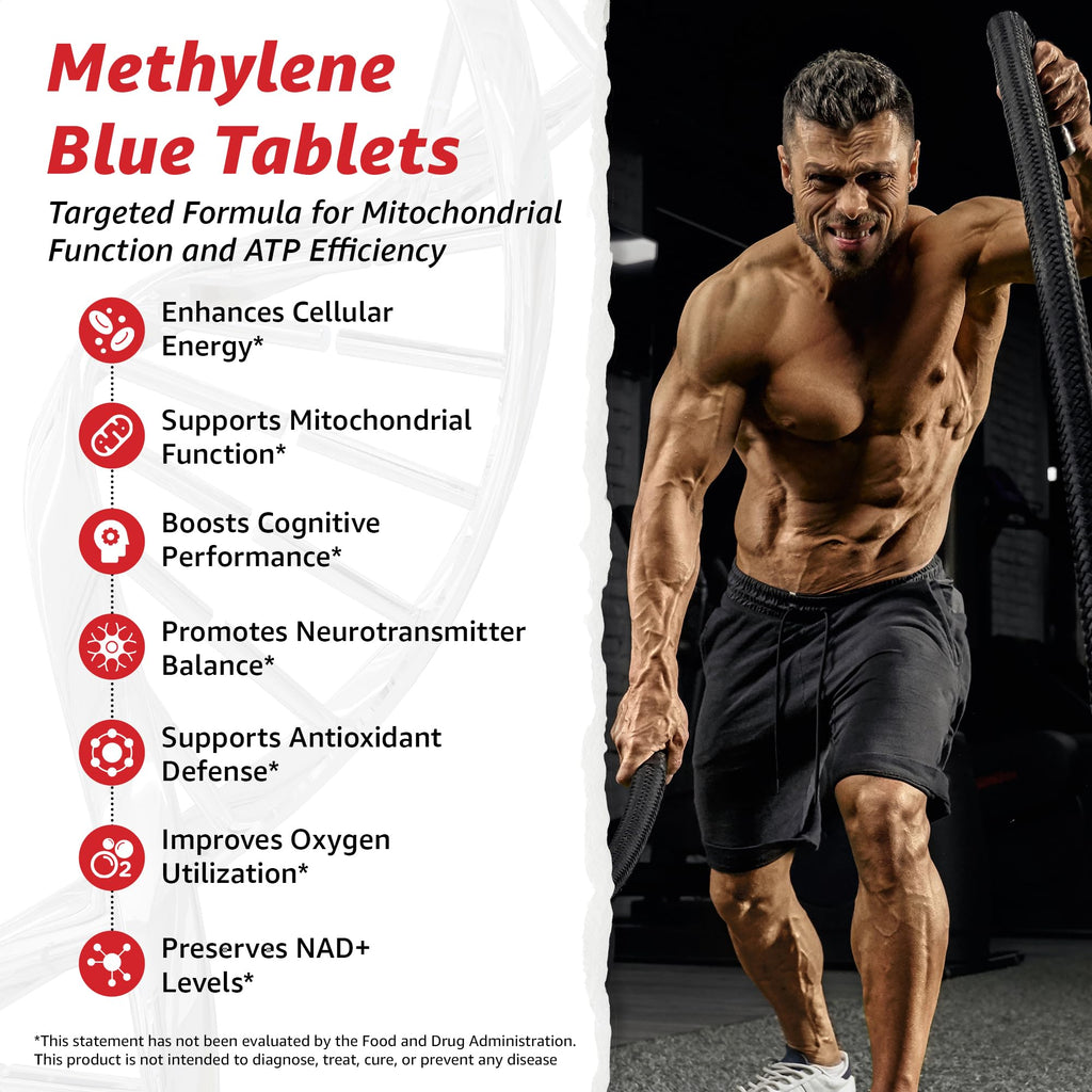 10X Health Methylene Blue Supplement with Black Pepper Extract – 60 Tablets | Energy, Focus & Cognition