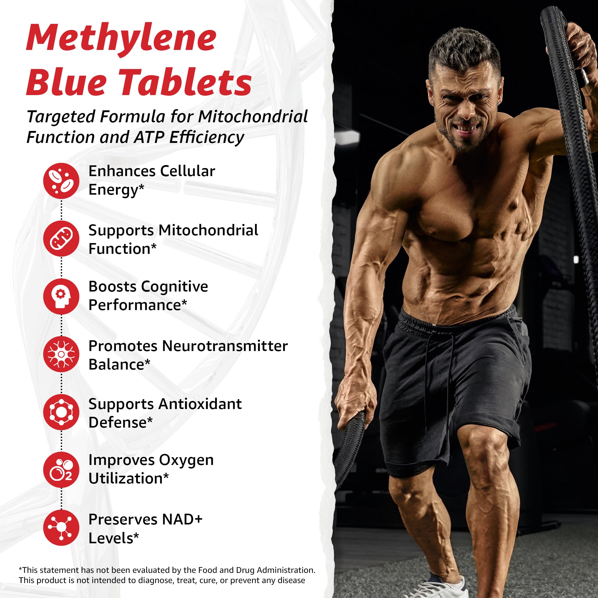 10X Health Methylene Blue Supplement with Black Pepper Extract – 60 Tablets | Energy, Focus & Cognition