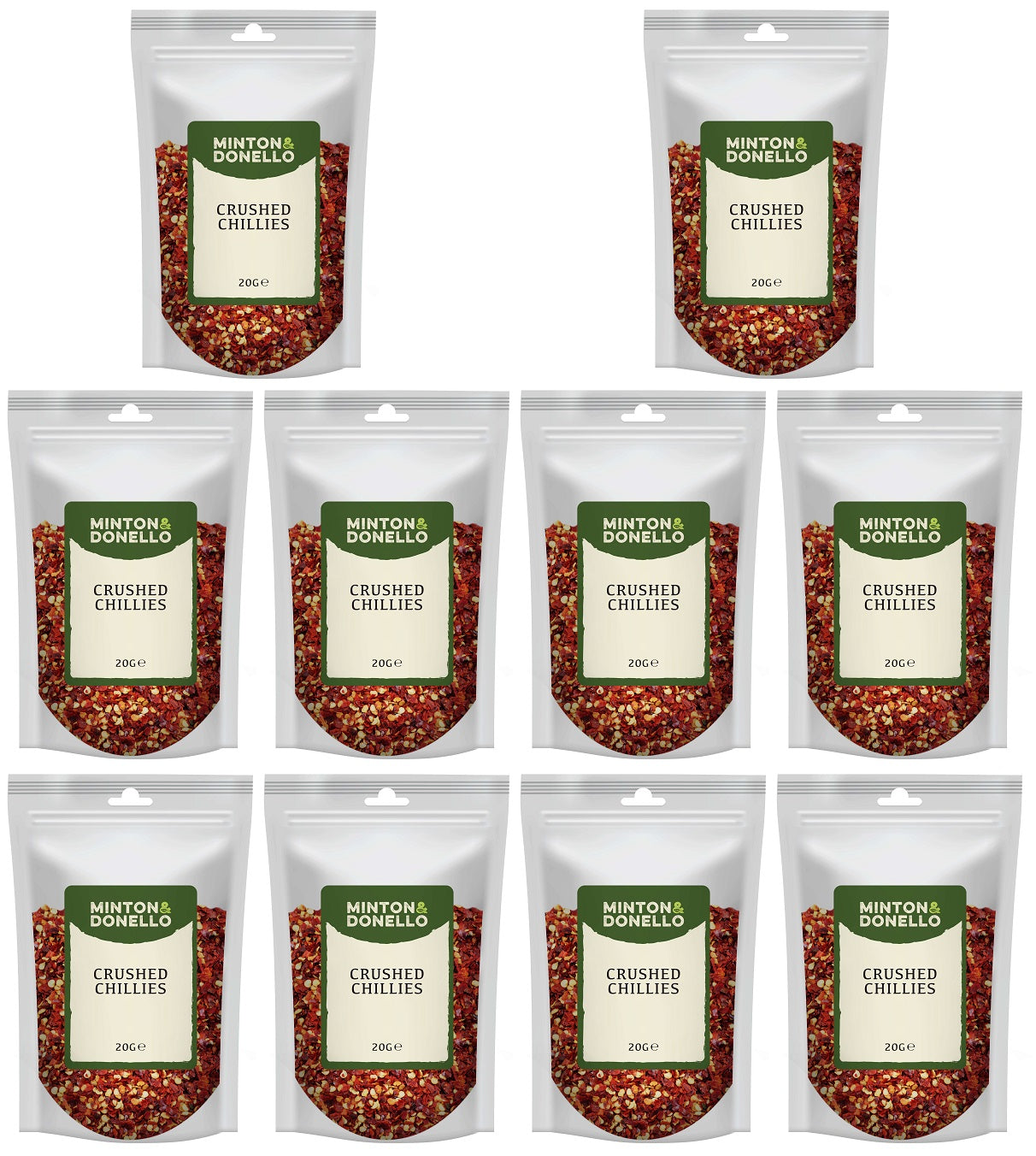 10 x Minton & Donello Crushed Chillies - 20g