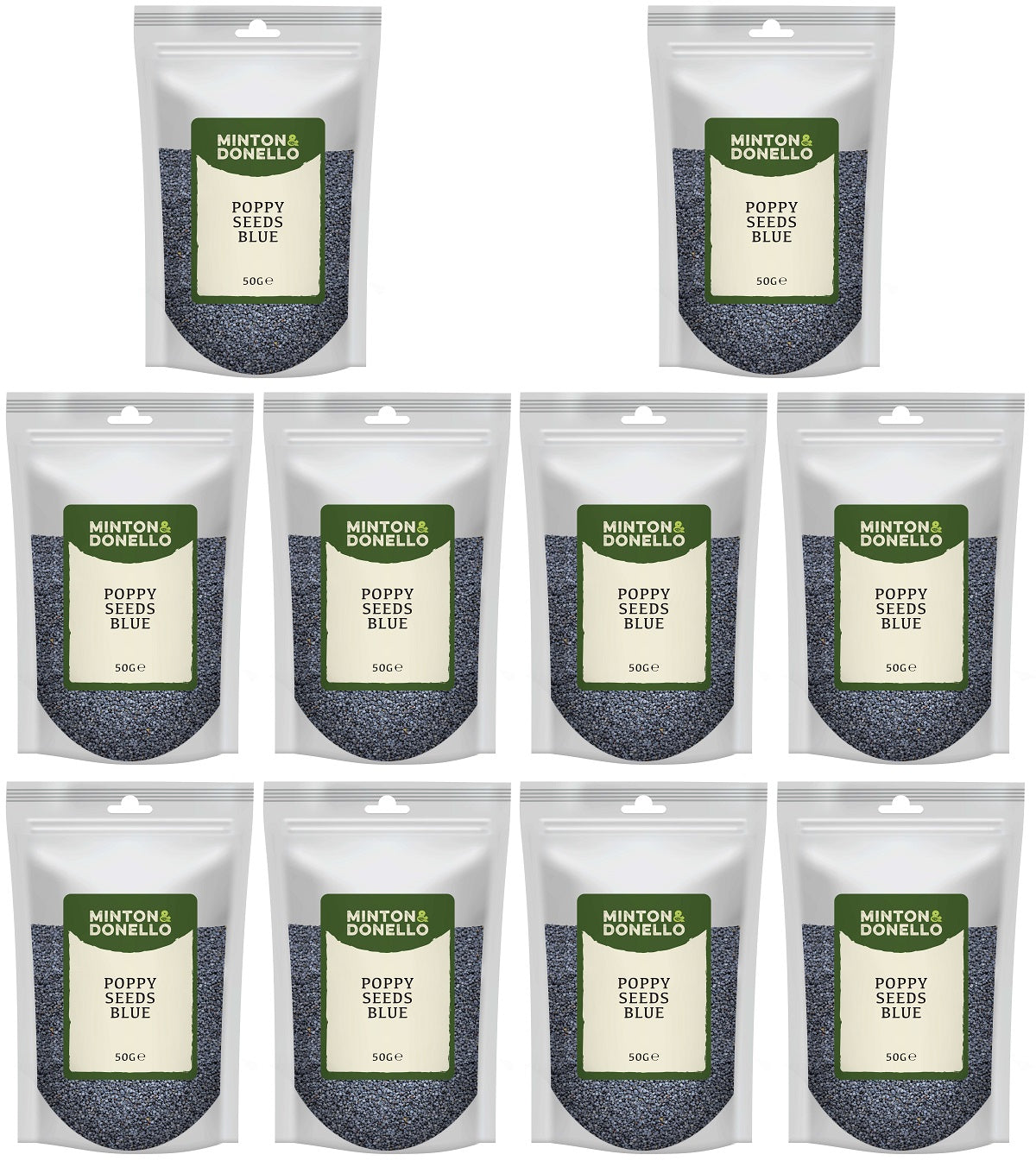 10 x Minton & Donello Poppy Seeds Blue - 50g