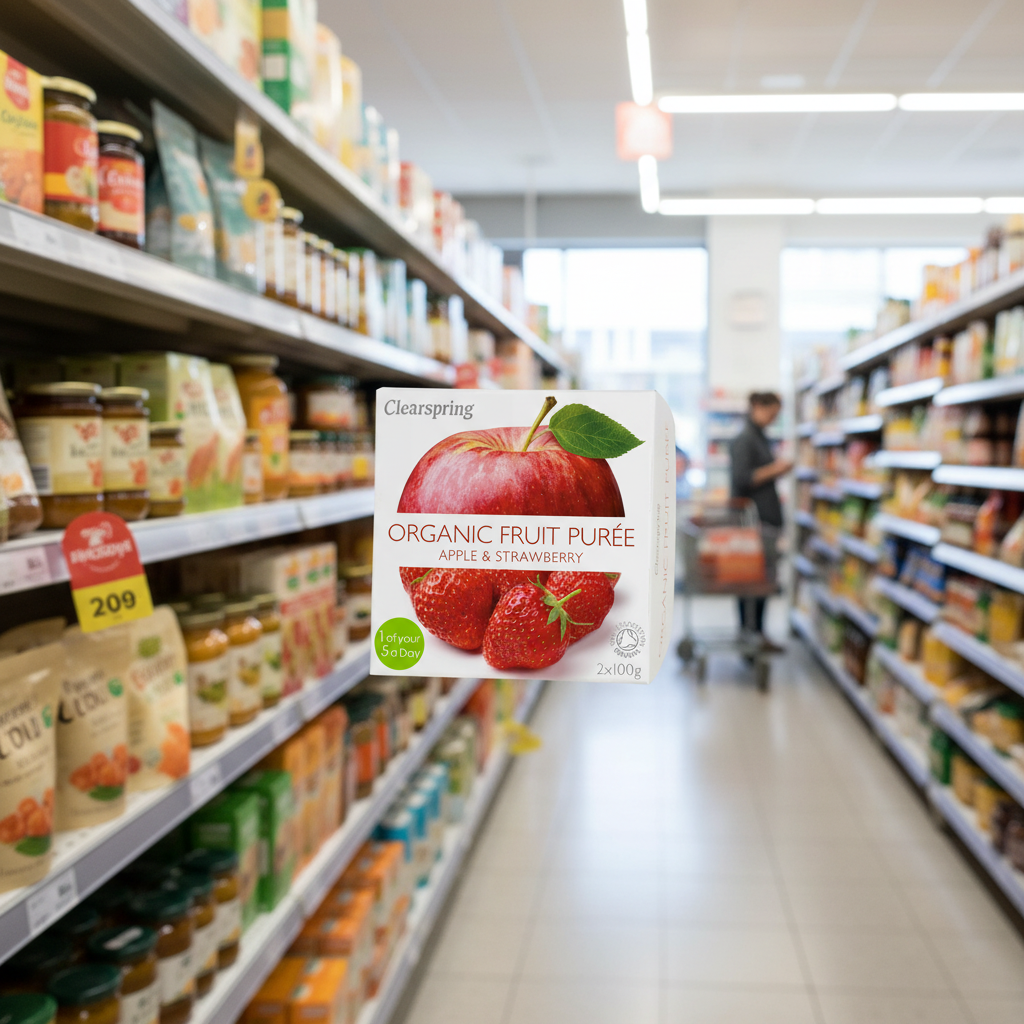 Clearspring Fruit Puree - Apple/Strawberry Org - 2x100g