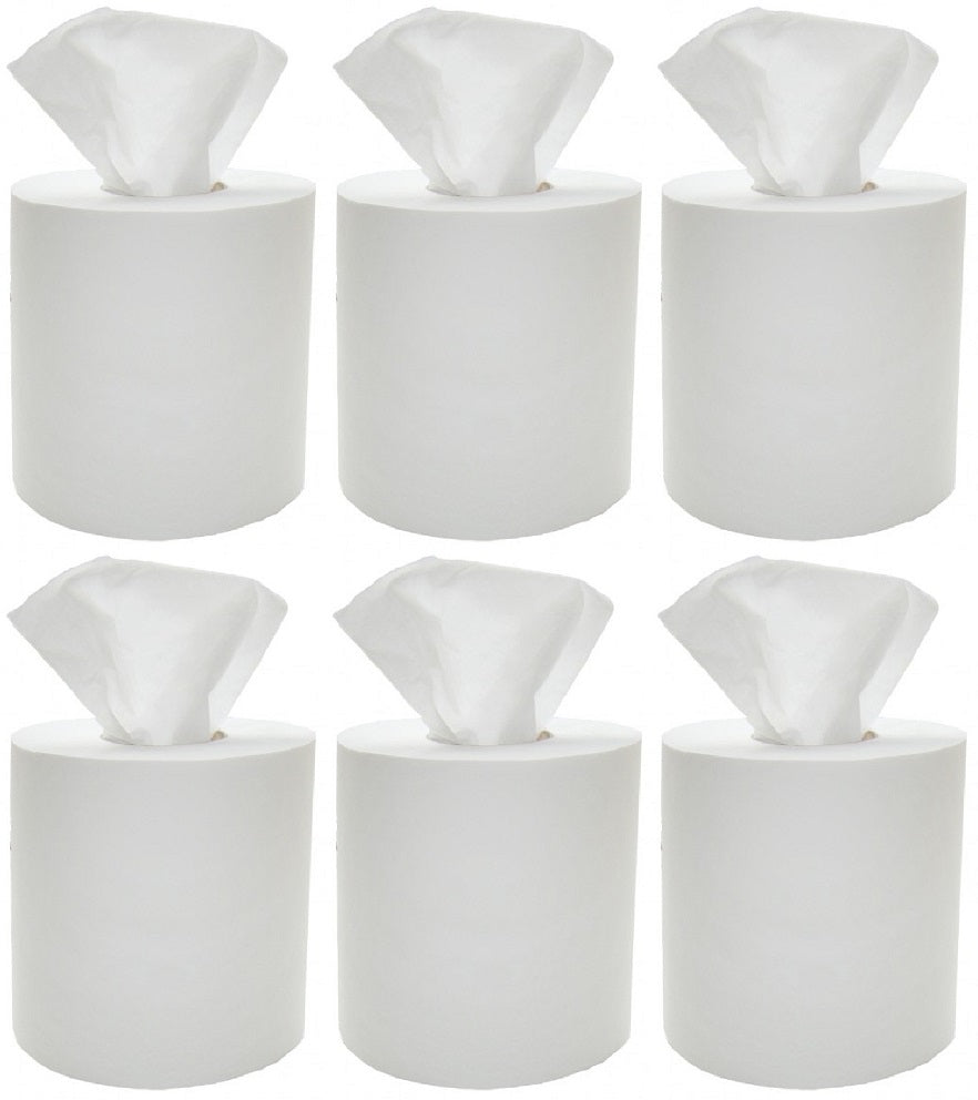 6 x White Centre Feed Roll 140Mt
