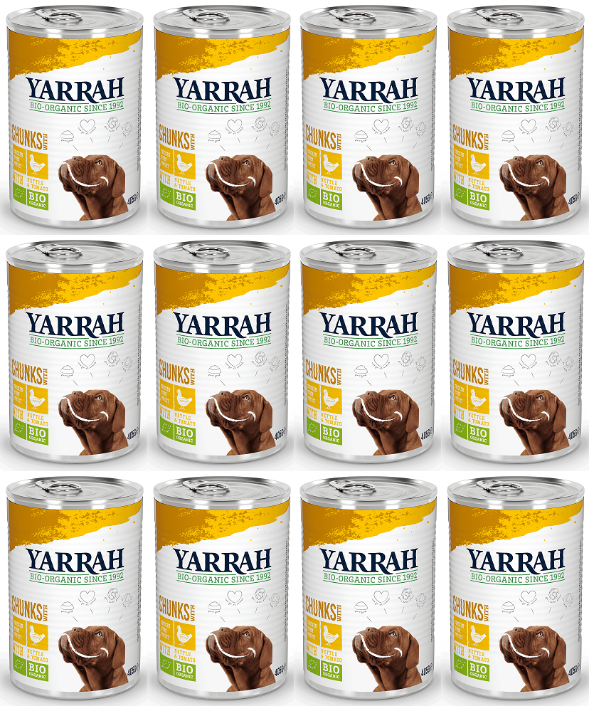 12 x Yarrah Organic dog tin chunks chicken - 405g