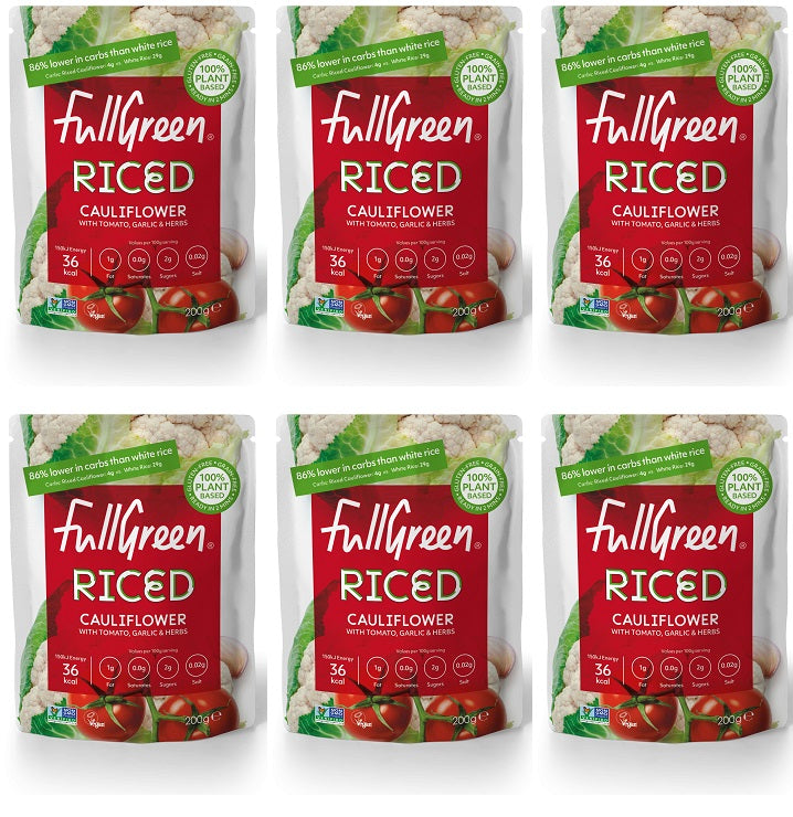 6 x Fullgreen Riced Cauliflower Tomato Garlic & Herb - 200g