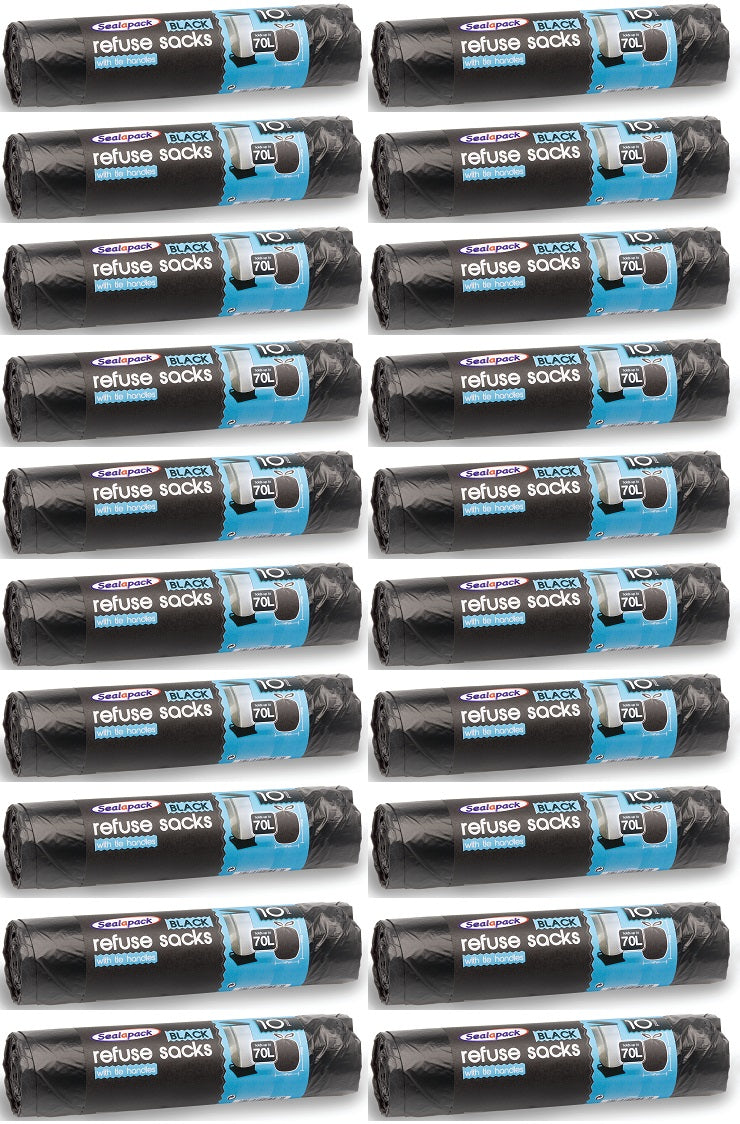 20 x Sealapack Refuse Sack Tie Handle 70 Litre 10 Pack