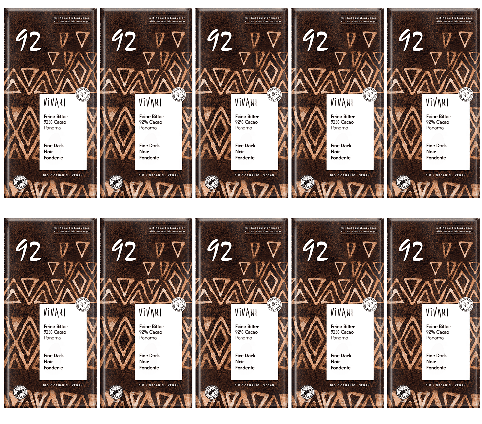 10 x Vivani Fine Dark 92% cocoa + coconut blossom sugar - 80g