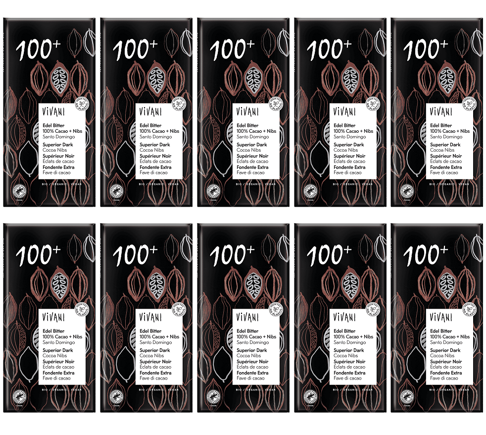 10 x Vivani Superior Dark 100% + cocoa nibs Org - 80g