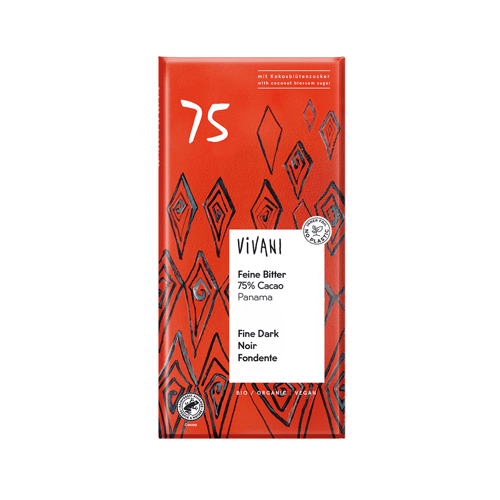 10 x Vivani Fine Dark 75% cocoa + coconut blossom sugar - 80g