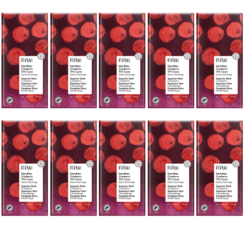 10 x Vivani Superior Dark + C/berry Cacao Santo Domingo - 100g