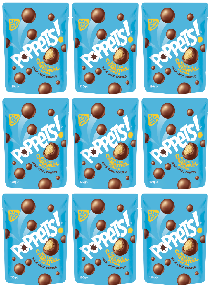 9 X Poppets Salted Caramel Pouch 100GM