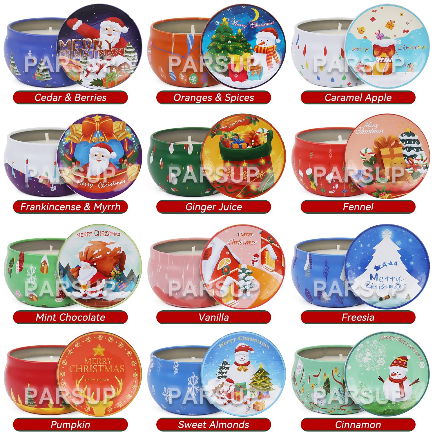 12 Pack Christmas Scented Candles – 2.5oz Jars, 12 Fragrances, 12-Hour Burn Time, Gift for Mom, Grandma, Teacher, Coworkers