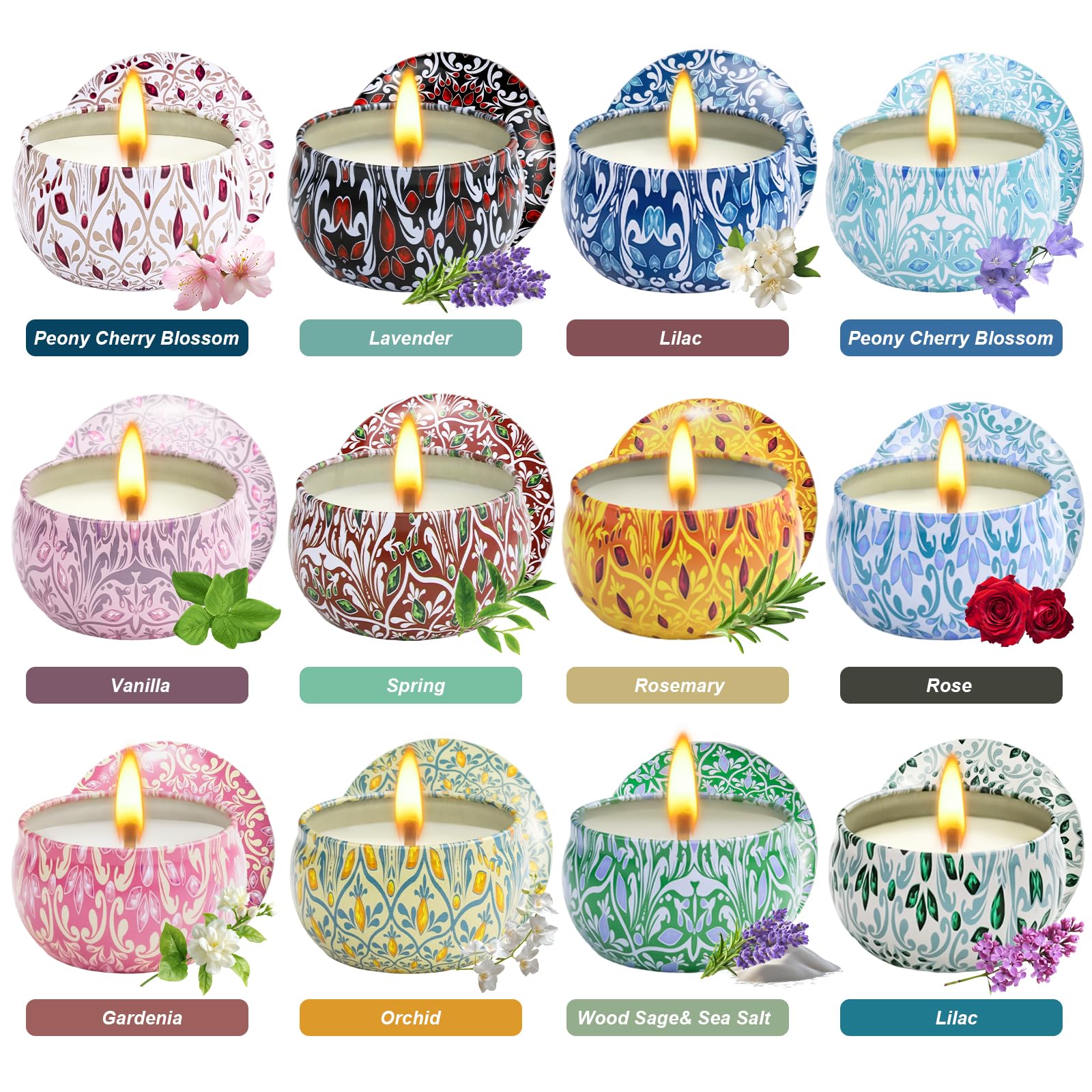 12 Pack Scented Candles Gift Set for Women | Natural Soy & Aromatherapy